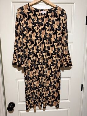 Jude Connally Tan & Black Camo-Print Midi Dress